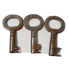3 Small Vtg Bi-Metallic Open Barrel Antique Skeleton Keys In A Variety Of Cuts F picture