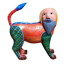 Albrijes Oaxacan Wood Carving Handcarved Nahuales Dog Man Mexican Folkart Signed picture