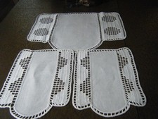 Antique 20s Antimacassar 3 pieces COMBO h crochet lace trimmed & linen centers picture