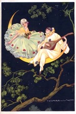 ✨ Vintage T.Corbella Art Deco Moon Lovers Poster - 1920s - 24x36” picture