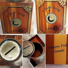 NIAGARA FALLS CANADA SOUVENIR SAFE BANK RARE VINTAGE CEDAR WOOD BOX SEE PICS picture