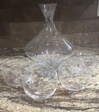 $150 Value CLEAR SOMA 6 PC ROCKING WINE SET DECANTER  & 4 GLASSES Party Wedding picture