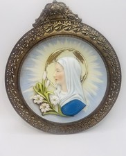 Vintage Religious Ornate Metal Frame Plate Mary Madonna Blessed Mother Catholic picture
