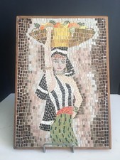 Vintage Handmade Mosaic Tile Wall Art Egyptian Women with Fruit 18.5