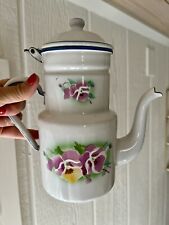 VTG Enamel Coffee Pot w Pansy Floral Design Intact Percolator EUC Germany picture