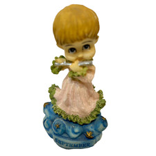 Vintage September Little Girl Playing Flute Figurine Heavy Resin 3.25