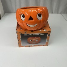 VTG 90’s Kmart Halloween Ceramic Anthropomorphic Pumpkin Candy Dish picture