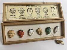 Rare Vintage Porcelain Toshikane Art Buttons 6 “Noh” Play Masks Complete Japan picture