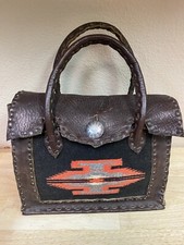 Vintage Beautiful Leather Laced Woven Navajo Silver Tooled Button Handbag Purse picture