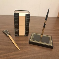 Vintage A&M Leatherlines Italian Leather Desk Set Pen Paper Holder Letter Opener picture