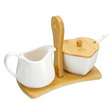 Creamer and Sugar with Carry Tray Set, Ceramic Cream and Sugar Bowl Set with  picture