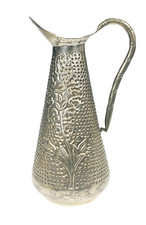 13.5” Hammered Brass Silver Plate Vase Pitcher Room Decor Floral Primitive Boho picture