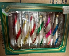 Vintage Columbia Blown Glass Set of 6 Swirl Icicle Ornaments Kurt Adler See Phot picture