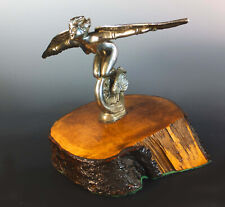 VERY RARE, 1920's CAR HOOD MASCOT as a NAKED WINGED SPEED NYMPH RIDING WHEEL picture