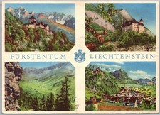 Vintage LIECHTENSTEIN Greetings 4x6 Postcard / Four Views - 1956 Cancel w/ Stamp picture