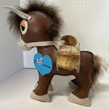 Vtg 70’s Huge 10” Mykonos GREECE Pleather  & Fur Donkey Travel Souvenir Retro picture