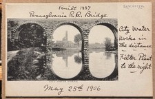 1906 Lancaster Pa, City Water Works, Pennsylvania R. R. Bridge, Postcard picture