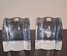 Blenko Glass Waterfall Ice Block Bookends Handmade Architectural Waves Set of 2 picture