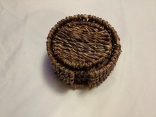 6 Piece Vintage Rattan Coasters With Holder picture