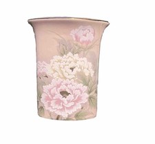 RARE Toyo Japan Oval Vase With Blooming Peonies Pink Gold Rim & Accents. VTG picture