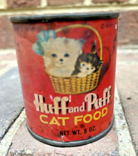 Small Huff and Puff Cat Food Tin Can Reedville VA Advertising Empty 1949 8 Ounce picture