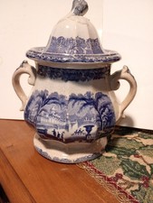 19th Century Antique  Victorian Purple Transferware Double Handled Sugar Bowl picture