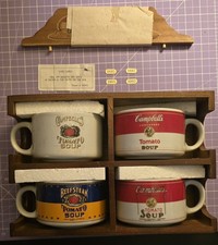 NOS 1994 Campbell's Soup Historical Labels Collector Set Mugs Wood Rack Unused picture