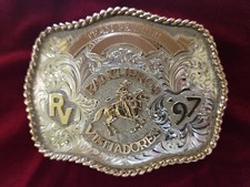 RARE Skyline Buckle Sterling RANCHEROS VISTADORES World Champion HARLEY MAY.  picture