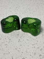 Vintage Nuline Wheaton Glass Green Taper Candle Holders Kidney picture