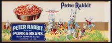 PETER RABBIT PORK & BEANS vintage can label Belvidere Illinois Gugler Litho 1933 picture
