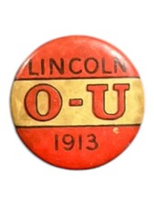 Vintage 1913 Lincoln Nebraska vs Oklahoma University Sports Pinback Button picture