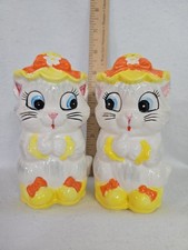 RARE 1960s Lefton Cuddles Cat Salt & Pepper Shakers Anthropomorphic Cute Kitties picture