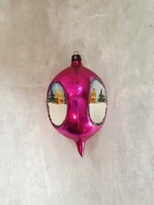 Vtg Fusia Teardrop Triple Indent Painted Cabin Poland Glass Christmas Ornament picture