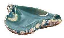 Savoy Style Ashtray Trinket Dish Aqua Blue/Green w/ Gold & White Splatter Glaze picture