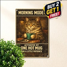Cat Reading Book Coffee Sign Sarcastic Introvert Pet Metal Tin Plaque 8x12 picture