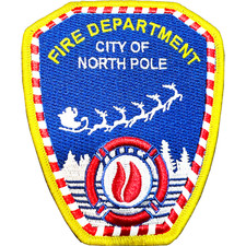 CL8-12 Santa Claus Fire Fighter City of North Pole Fire Department style iron-on picture
