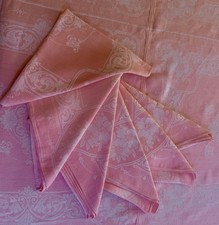 Vintage Estate Linens: Pink Irish Linen Damask Tablecloth & Napkins for 6  B555 picture