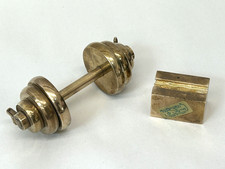 Vintage Brass Mini Barbell Paperweight Dumbbell Desk Decor Sigma Taste Setter picture