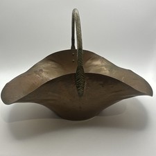 Vintage Revere Rome NY Hammered Copper Basket Bowl w/ Brass Handle Collectible picture