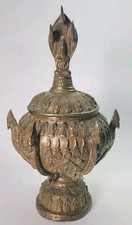Antique Holy Water Naga Vessel Buddhist Ornate Brass Bronze Khan Nam Pot 11