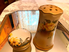 Vintage Porcelain Sugar Shaker Muffineer Yellow Roses/Mandarin Dated 1922 Dish picture