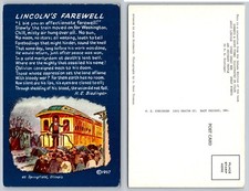 1957 Abraham Lincoln's Farewell Springfield, Illinois Train Art Postcard picture
