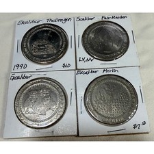 Vintage 1990 Excalibur Hotel Casino Las Vegas One Dollar Gaming Token Set 4pc picture