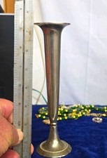 Silver Metal Trumpet Bud Vase Tall Flared Rim Decorative, Made in Hong Kong picture