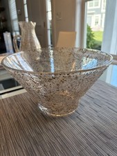 Vintage MCM Hand Blown Gold Fleck Aventurine Glass Pitcher &Centerpiece Bowl Set picture