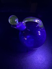 Vtg Cambridge Cobalt Blue Tilt Ball Decanter/Pitcher W/Stopper Uv Reactive picture