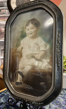 Antique 1922 Convex Bubble Glass Picture Frame Ornate Floral Hand Painted 16x20 picture