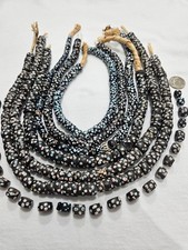 Authentic Antique Black Skunk Venetian Eye Trade Beads 365pc 10-14mm picture