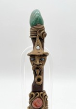 Vintage Folk Art Knife Carved Pipe Man Gemstone Handle Sheath Tramontina Brazil picture