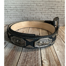 Western Americana Black Leather belt.  Size 38 picture